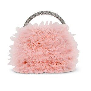 Badgley Mischka Jewel Jazzie Layered Tulle Pouch Clutch Pink Ruffled Handbag